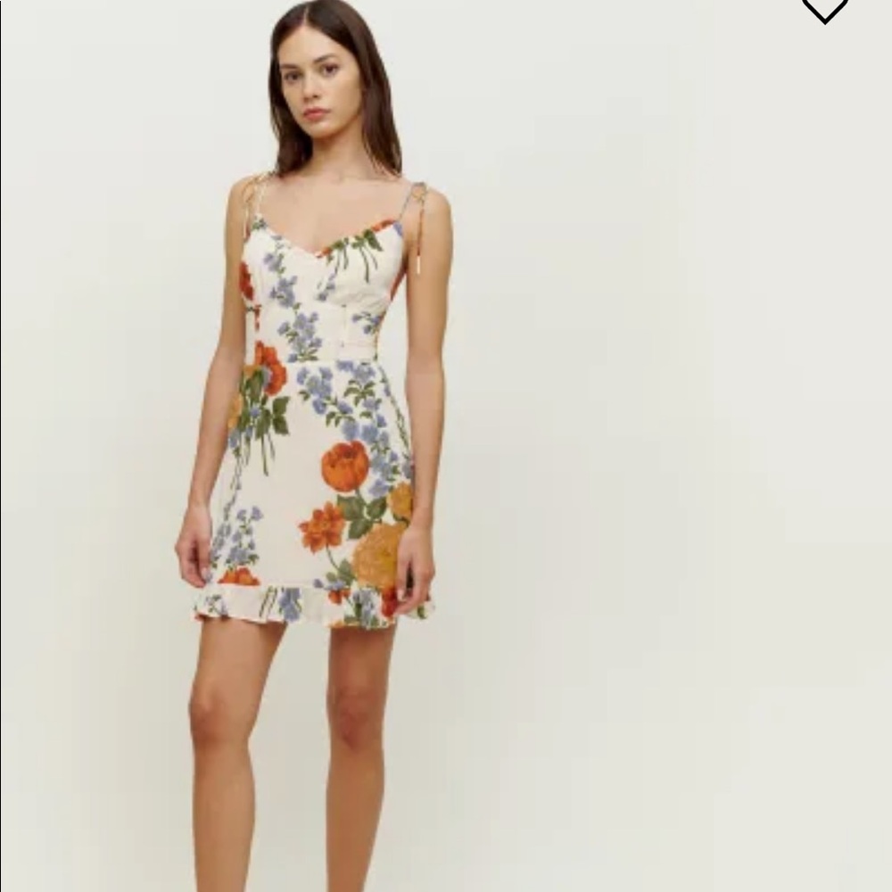 Reformation Floral Mini Dress - Cream, Orange, Green, Blue - Picture 5 of 12